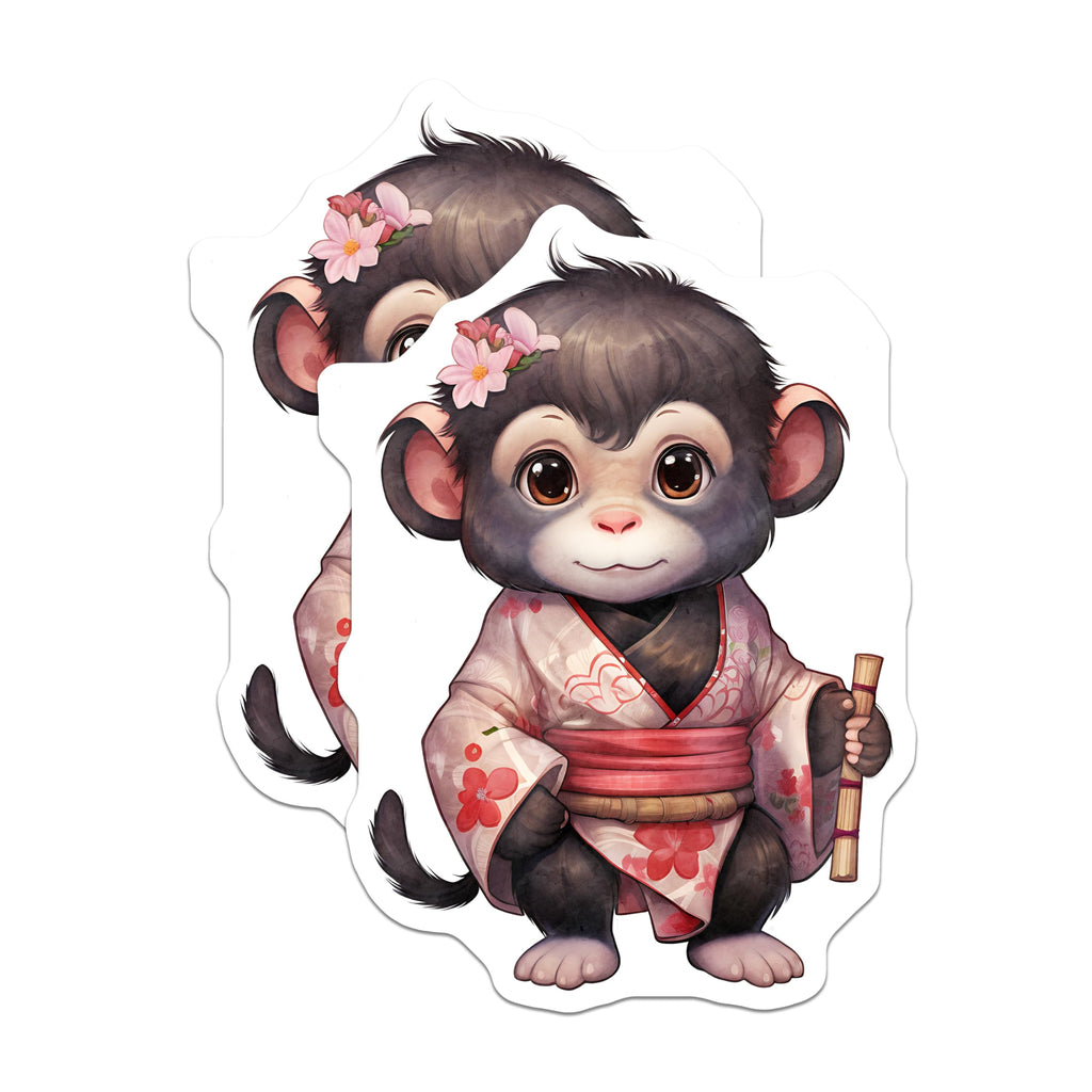 (2 Pack) Monkey Magnets - Kimono Monkey - Floral Monkey Art - 5" On Longest Side - Premium Magnet - for Cars, Refrigerators, Toolboxes, Lockers - Made in USA - MAG17114