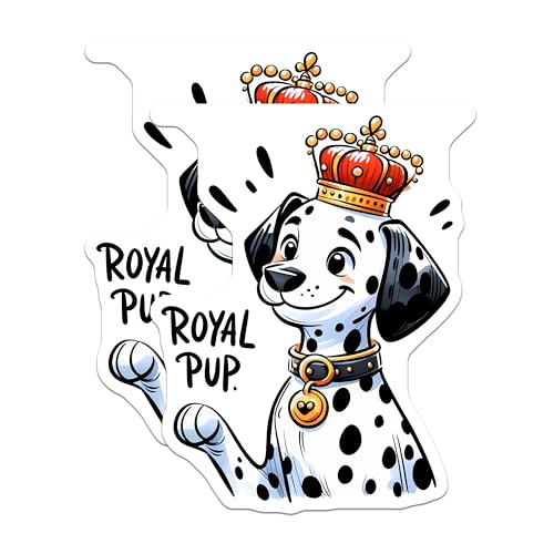 (2 Pack) Royal Pup Stickers - Dalmatian Dog Stickers - Cute Pet Stickers for Kids and Adults - Animal Themed Stickers - 5" On Longest Side - Sticks to Smooth Flat Surfaces - Made in USA - BMCS3652
