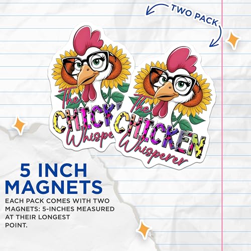 (2 Pack) Funny Chicken Lover Magnet - Farmhouse Kitchen Decor - Retro Chicken Art - 5" On Longest Side - Sticks to Smooth Flat Surfaces - Made in USA - MAG9725
