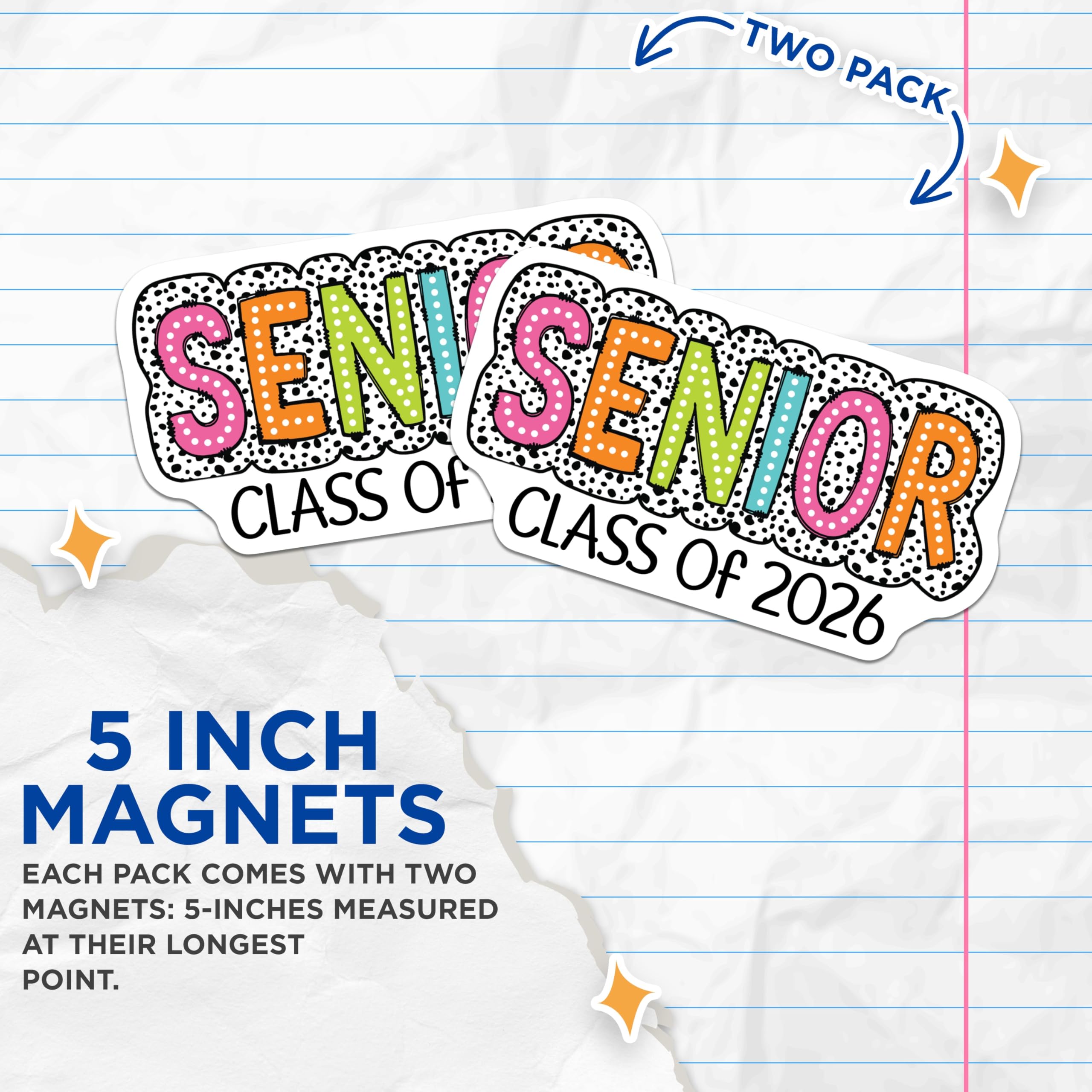 (2 Pack) Senior 2026 Magnets - Graduation Class - Refrigerator Home Decor - 5" On Longest Side - Sticks to Smooth Flat Surfaces - Made in USA - MAG10399