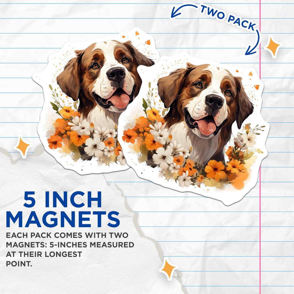 (2 Pack) Bernese Mountain Dog Magnets - Floral Dog Art - Pet Lover Decor for Dog Moms - 5 Inches On Longest Side - Thick Durable Magnet - Made in USA - MAG25950