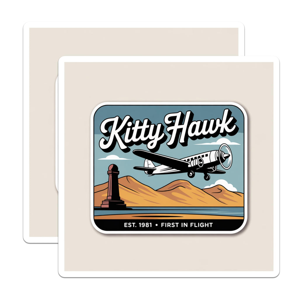(2 Pack) Kitty Hawk Stickers - Vintage Airplane - First in Flight Decal - 5" On Longest Side - Sticks to Smooth Flat Surfaces - Made in USA - BMCS17315