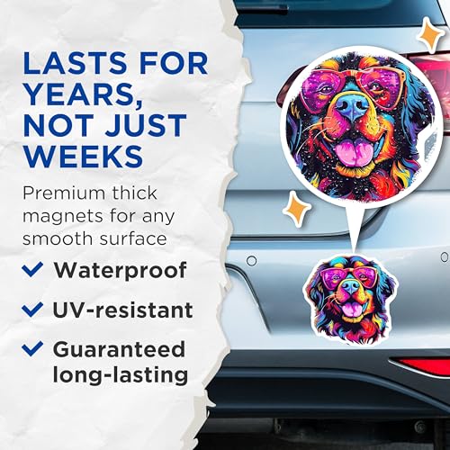 (2 Pack) Dog Lover Magnets - Funny Dog Art - Colorful Dog Design Magnet for Fridge - 5" On Longest Side - for Cars, Fridges, Toolboxes - Made in USA - MAG7236