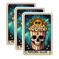 (3 Pack) Popcorn Killer Decals - Skull Laptop Decal - Movie Lover Decals - 3 Inches On Longest Side - Easy Peel & Apply - Made in USA - 3MCS4036