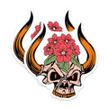 (2 Pack) Skull with Flowers Stickers - Unique Skull Art - Red Flower Skull Design - 5" On Longest Side - Sticks to Smooth Flat Surfaces - Made in USA - BMCS5532