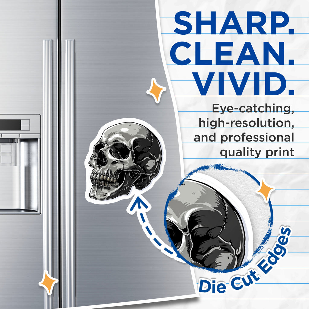 (2 Pack) Gothic Skull Magnets - Edgy Human Skeleton Art - Macabre Anatomy Decor for Halloween - 5 Inches On Longest Side - Thick Durable Magnet - Made in USA - MAG36524