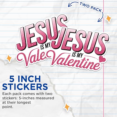 (2 Pack) Love Jesus Stickers - Inspirational Faith Stickers - Valentine's Day Faith Stickers - 5" On Longest Side - Sticks to Any Smooth Flat Surface - Made in USA - BMCS2985