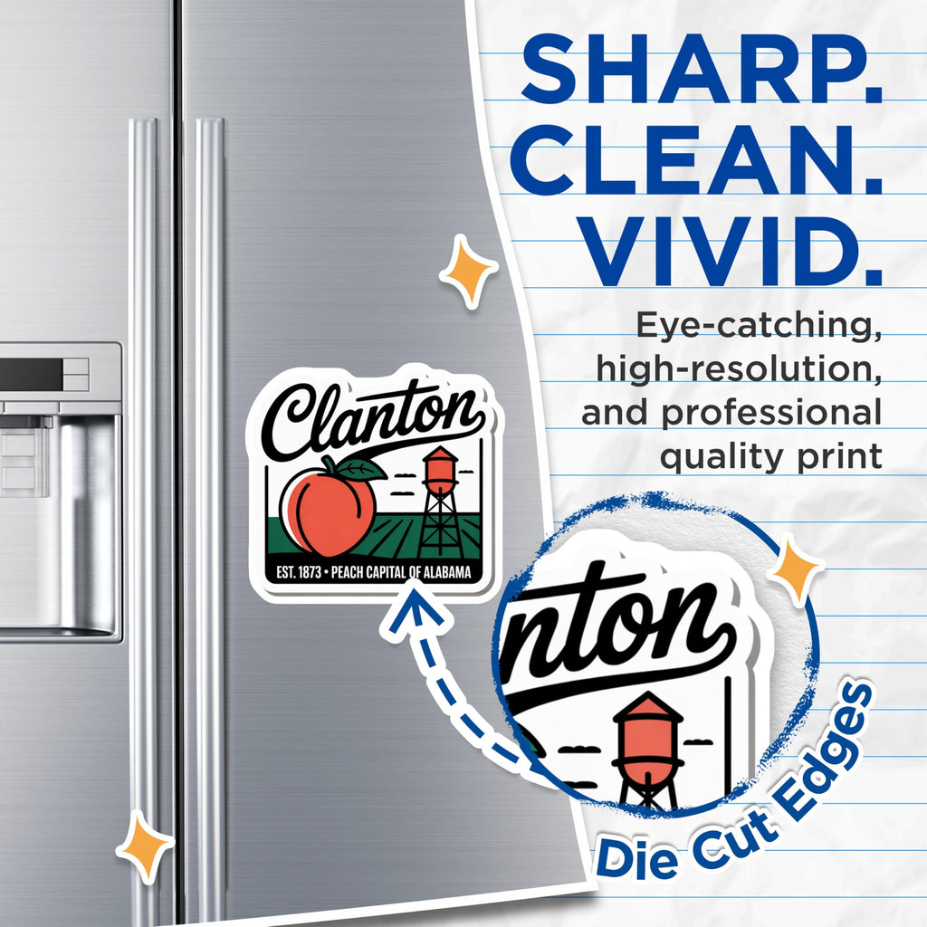 (2 Pack) Clanton Alabama Magnets - Peach Capital Souvenir - Water Tower Fridge Magnet - 5 Inches On Longest Side - Thick Durable Magnet - Made in USA - MAG19330