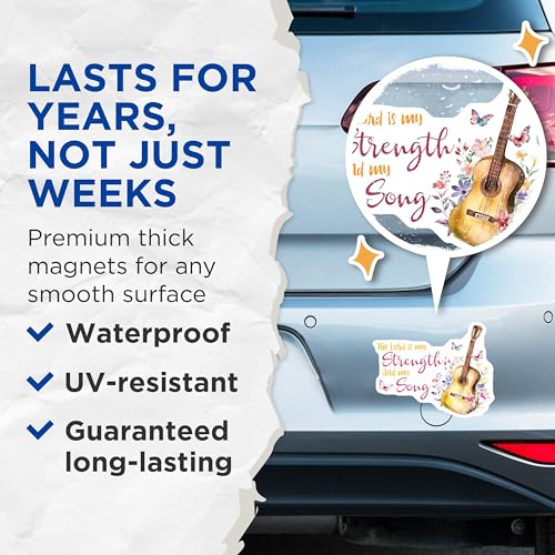 (2 Pack) The Lord is My Strength Magnets Magnets - Inspirational Quotes - Floral Butterfly Design - 5" On Longest Side - Made in USA - Sticks to Refrigerators & Metal Surfaces - MAG8568