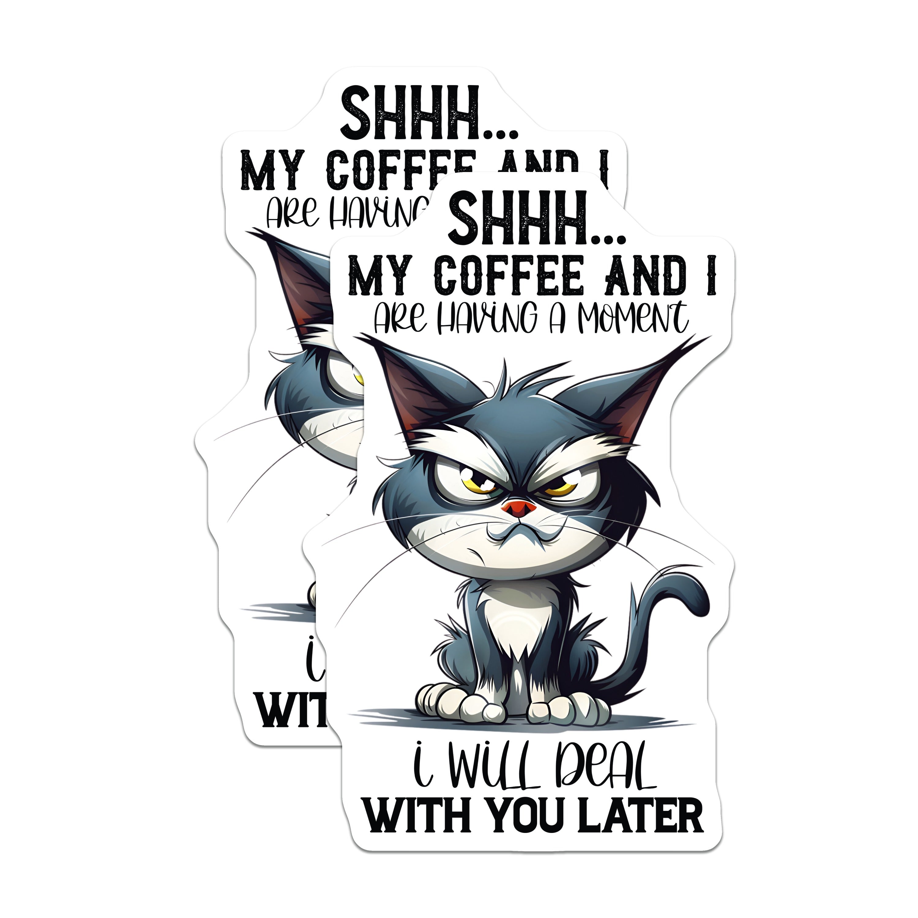 (2 Pack) Funny Coffee Cat Magnets - Grumpy Cat Lover - Sarcastic Quote Decor - Kitchen Fridge Accessory - 5 Inches On Longest Side - Thick Durable Magnet - Made in USA - MAG38451