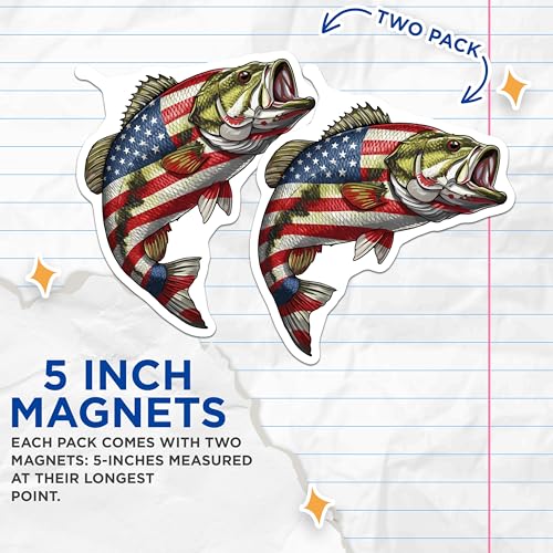 (2 Pack) USA Flag Fishing Decor Magnet - 5" On Longest Side - Sticks to Smooth Flat Surfaces - Made in USA - MAG9965