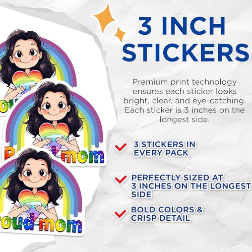 (3 Pack) Proud Mom Decals - LGBT Ally - Rainbow Heart - 3 Inches On Longest Side - Easy Peel & Apply - Made in USA - 3MCS7948