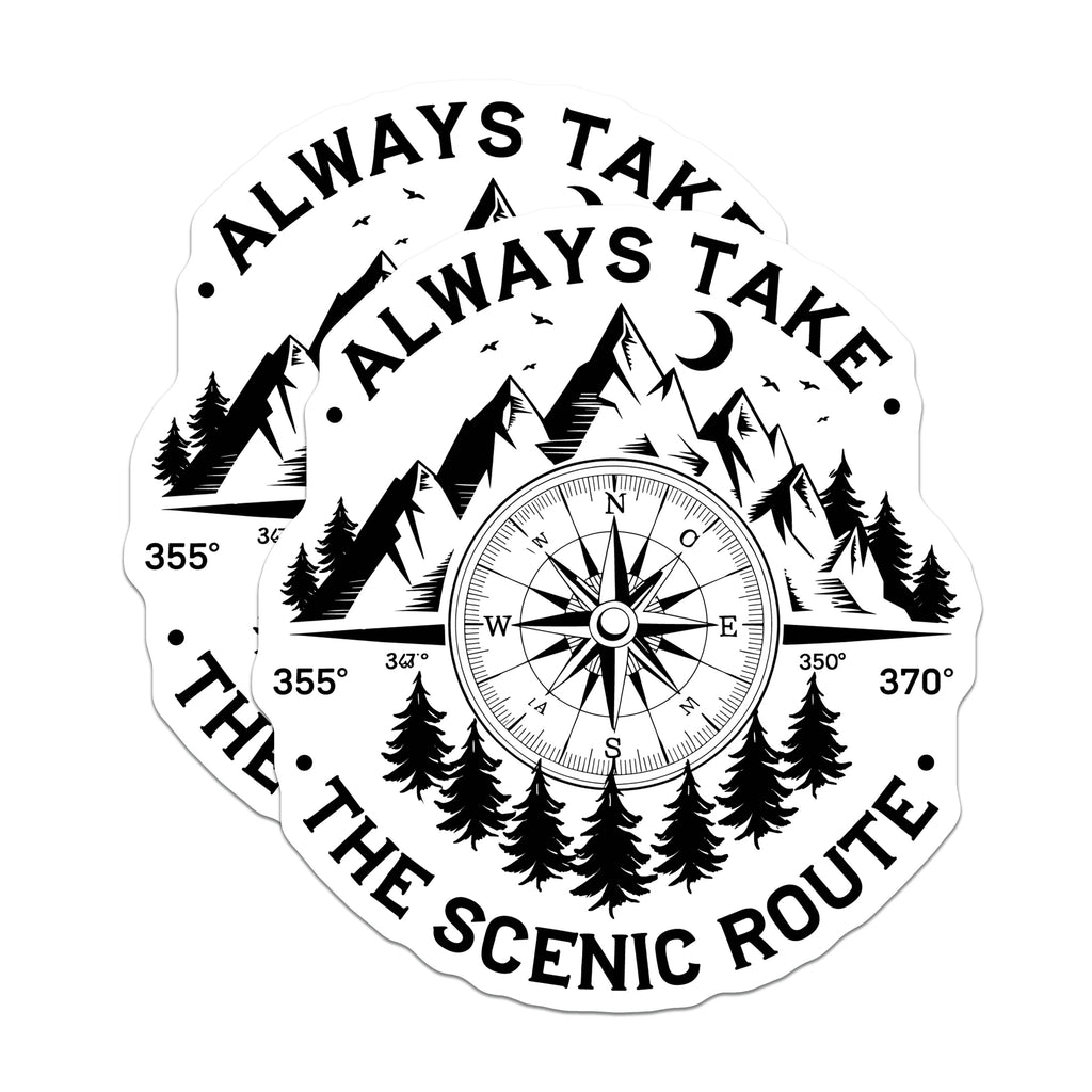 (2 Pack) Always Take Scenic Route Magnets - Mountain Compass Art - Adventure Lover Decor - Outdoor Explorer Inspiration - 5 Inches On Longest Side - Thick Durable Magnet - Made in USA - MAG39071