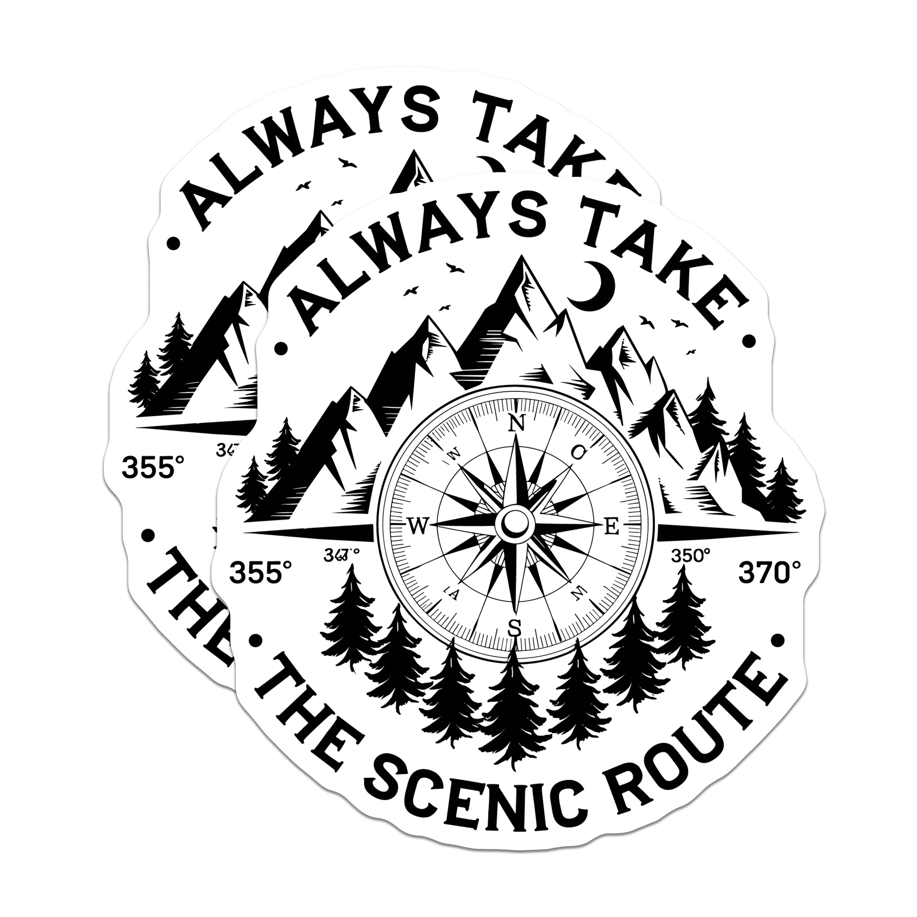 (2 Pack) Always Take Scenic Route Magnets - Mountain Compass Art - Adventure Lover Decor - Outdoor Explorer Inspiration - 5 Inches On Longest Side - Thick Durable Magnet - Made in USA - MAG39071