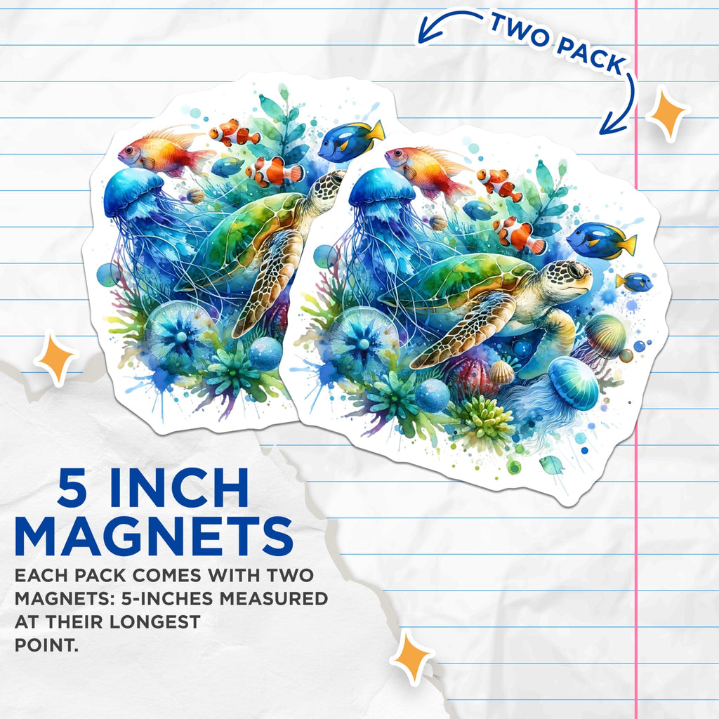(2 Pack) Sea Turtle Magnets - Ocean Life Decor - Aquarium Lover Fridge Magnets - 5" On Longest Side - Premium Magnet - for Cars, Refrigerators, Toolboxes, Lockers - Made in USA - MAG14516