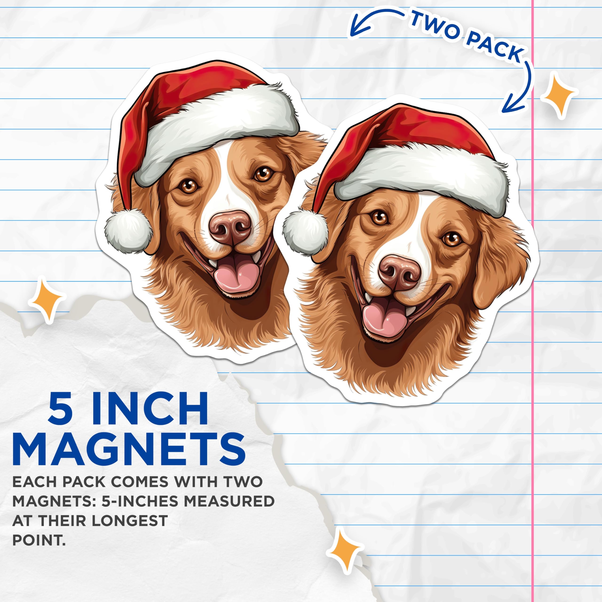 (2 Pack) Santa Dog Magnets - Christmas Pet Lover Decor - Holiday Refrigerator Art - 5 Inches On Longest Side - Thick Durable Magnet - Made in USA - MAG27496