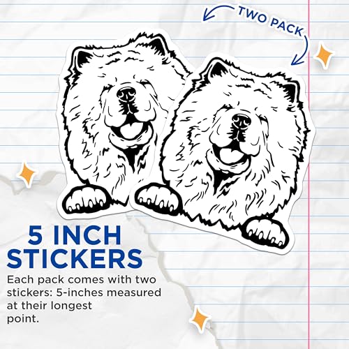 (2 Pack) Fluffy Dog Face Stickers - Cute Puppy Decal - Cartoon Animal Stickers for Kids and Adults - 5" On Longest Side - Sticks to Smooth Flat Surfaces - Made in USA - BMCS4036