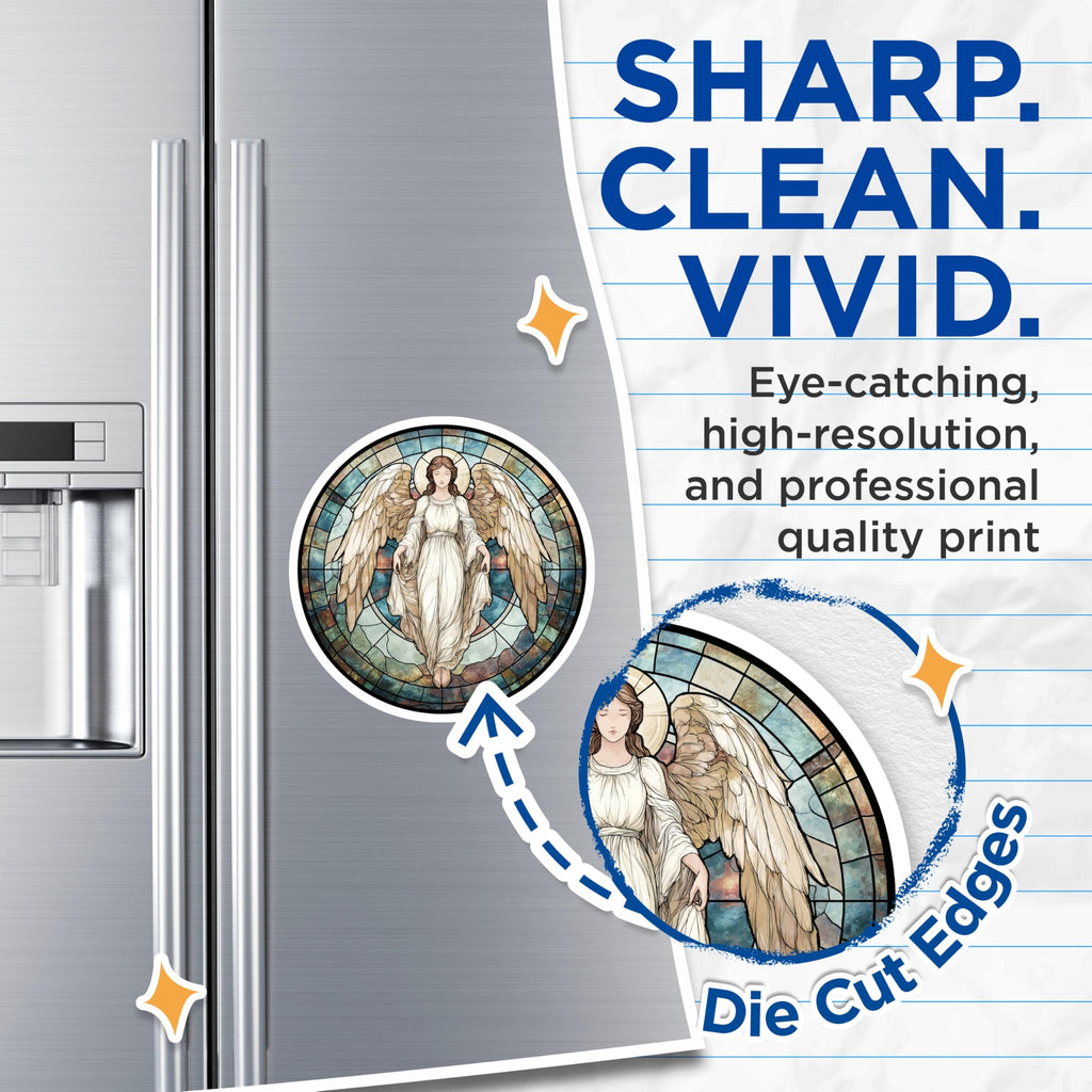 (2 Pack) Angel Magnets - Stained Glass Art - Spiritual Fridge Decor - 5" On Longest Side - Premium Magnet - for Cars, Refrigerators, Toolboxes, Lockers - Made in USA - MAG15994