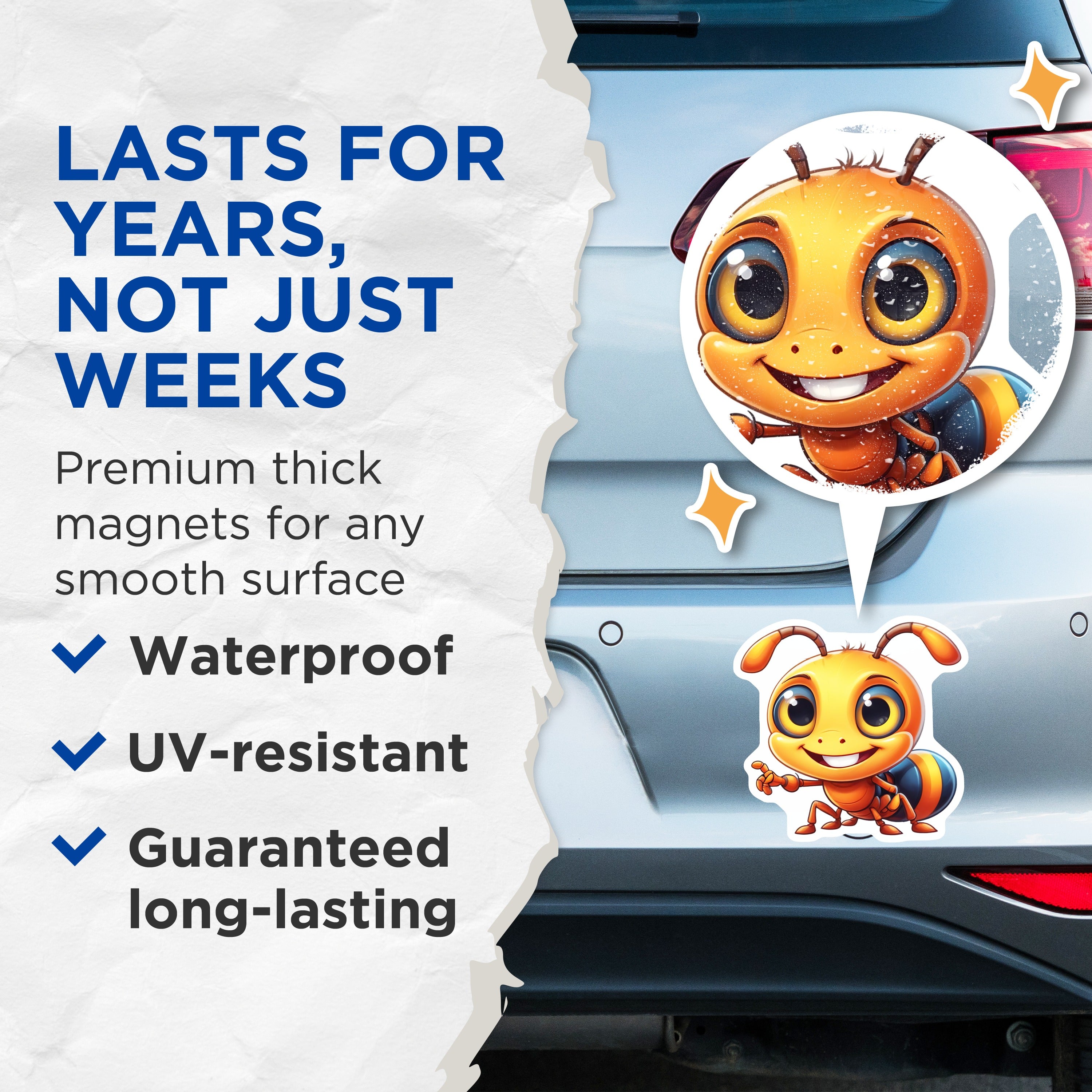 (2 Pack) Cute Ant Character Magnets - Kawaii Animal Fridge Decor - Playful Office Locker Embellishments - 5 Inches On Longest Side - Thick Durable Magnet - Made in USA - MAG39226