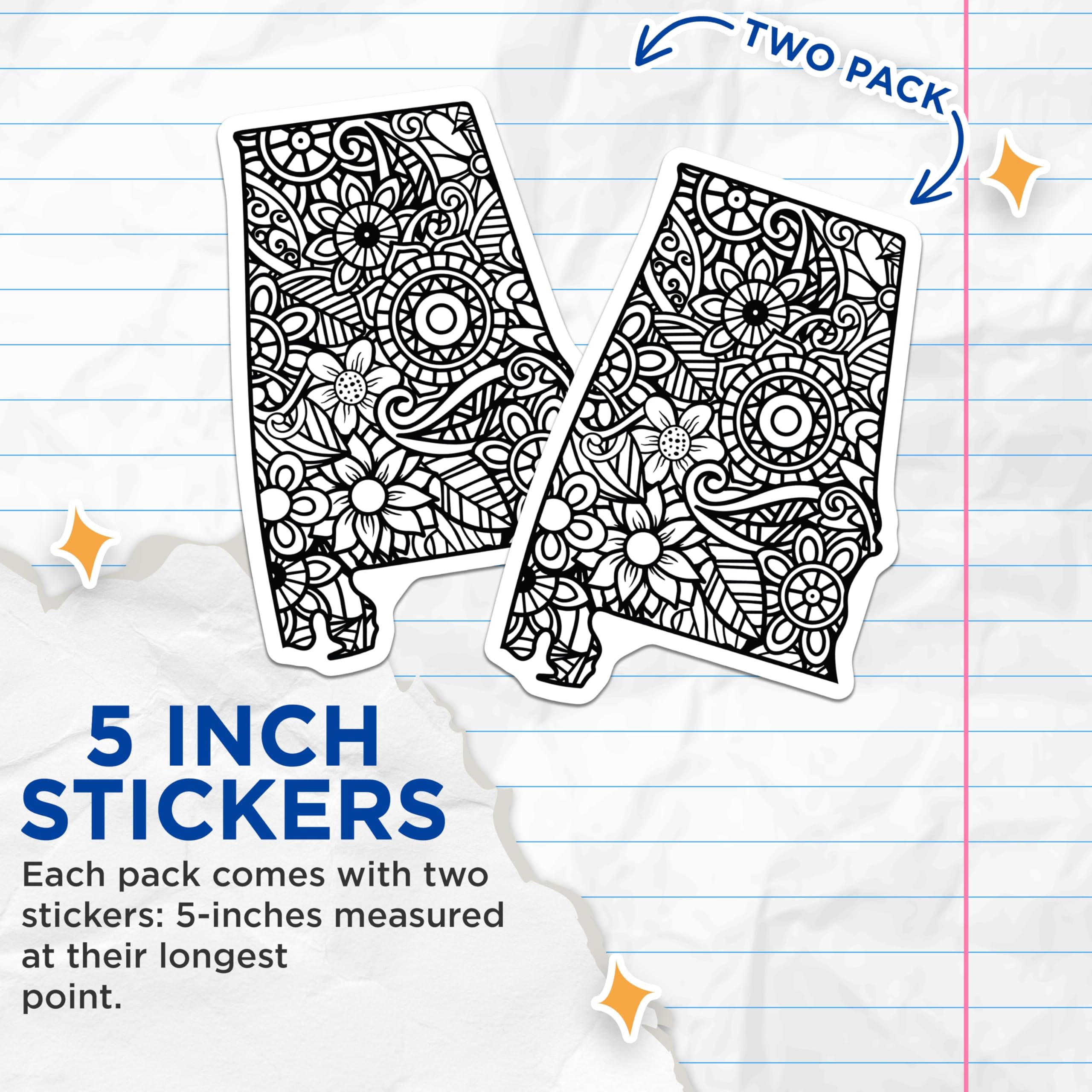 (2 Pack) Alabama State Stickers - Floral Design Sticker - State Pride Stickers - 5" On Longest Side - Sticks to Smooth Flat Surfaces - Made in USA - BMCS18724