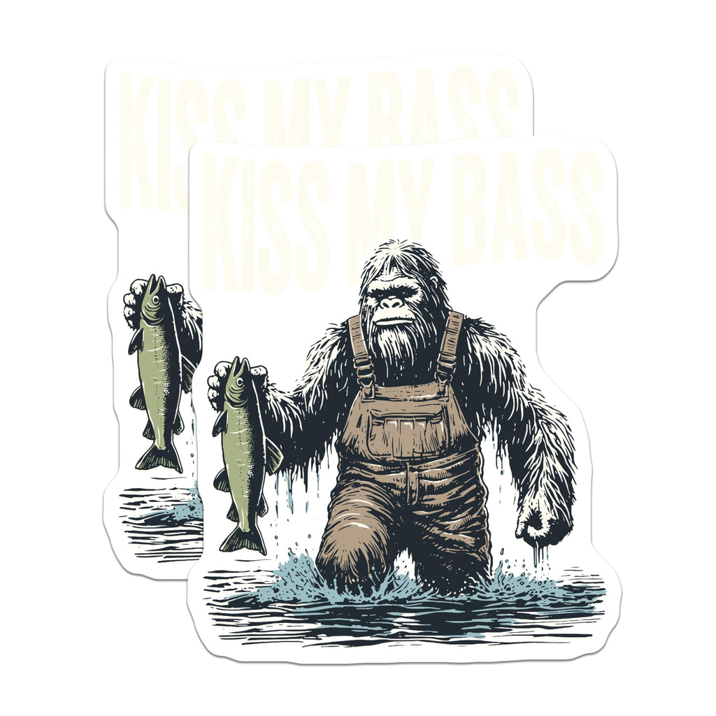 (2 Pack) Bigfoot Fishing Magnets - Funny Sasquatch Angler - Kiss My Bass Humor for Fishermen - 5 Inches On Longest Side - Thick Durable Magnet - Made in USA - MAG20897