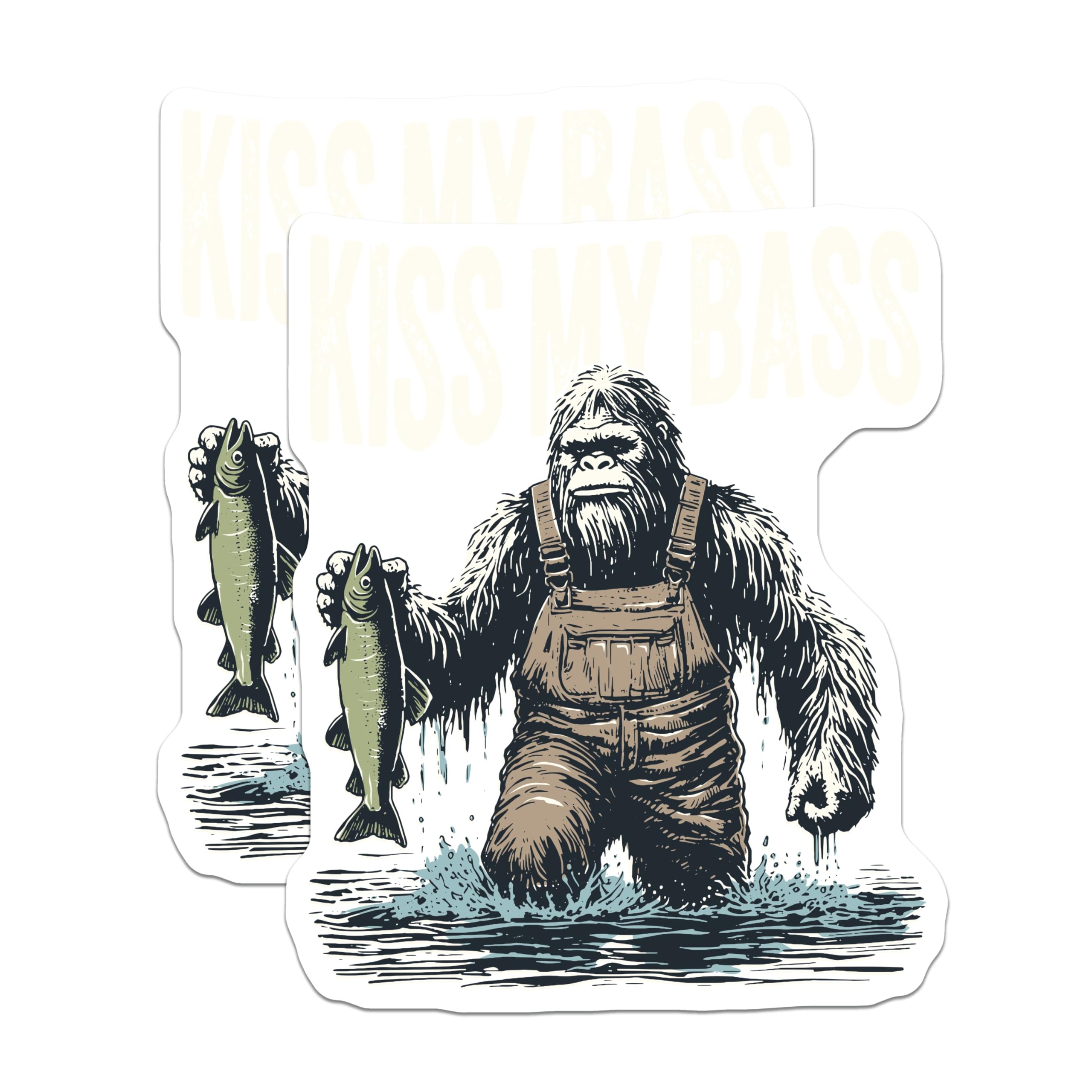 (2 Pack) Bigfoot Fishing Magnets - Funny Sasquatch Angler - Kiss My Bass Humor for Fishermen - 5 Inches On Longest Side - Thick Durable Magnet - Made in USA - MAG20897