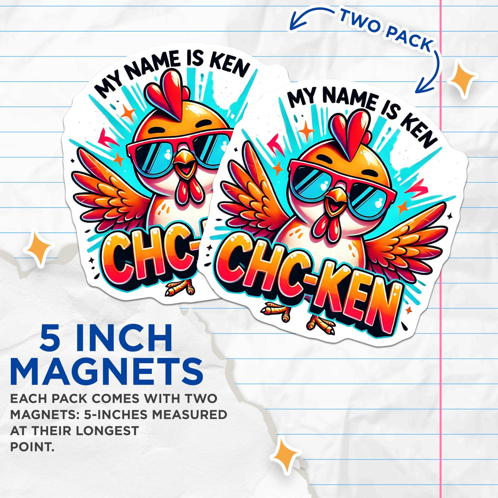 (2 Pack) Chicken Ken Magnets - Funny Rooster - Cartoon Character - Fridge Decor - 5" On Longest Side - Premium Magnet - for Cars, Refrigerators, Toolboxes, Lockers - Made in USA - MAG14879