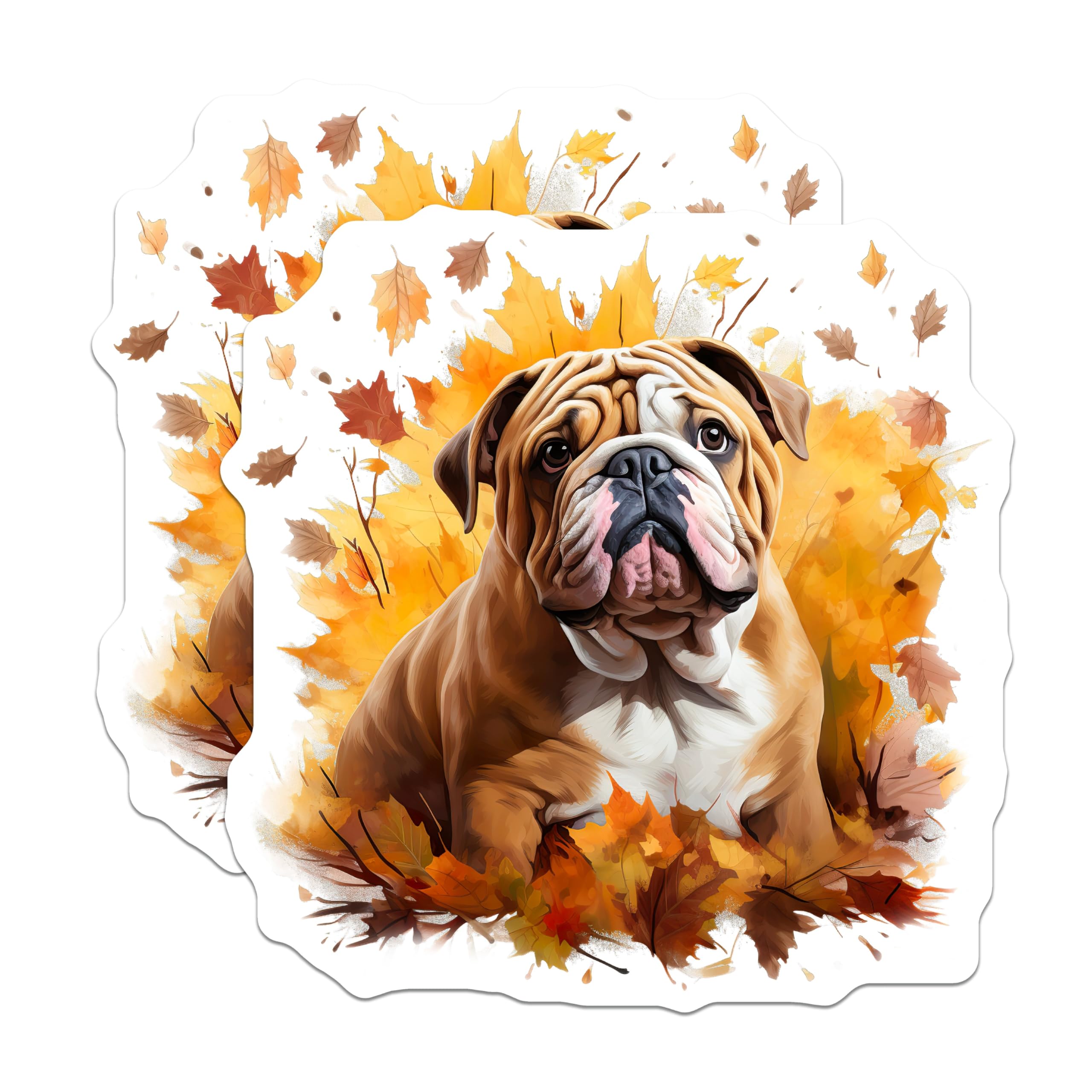 (2 Pack) Bulldog Fall Magnets - Autumn Dog Decor - Pet Lover Kitchen Accessories - English Bulldog Art - 5 Inches On Longest Side - Thick Durable Magnet - Made in USA - MAG26001