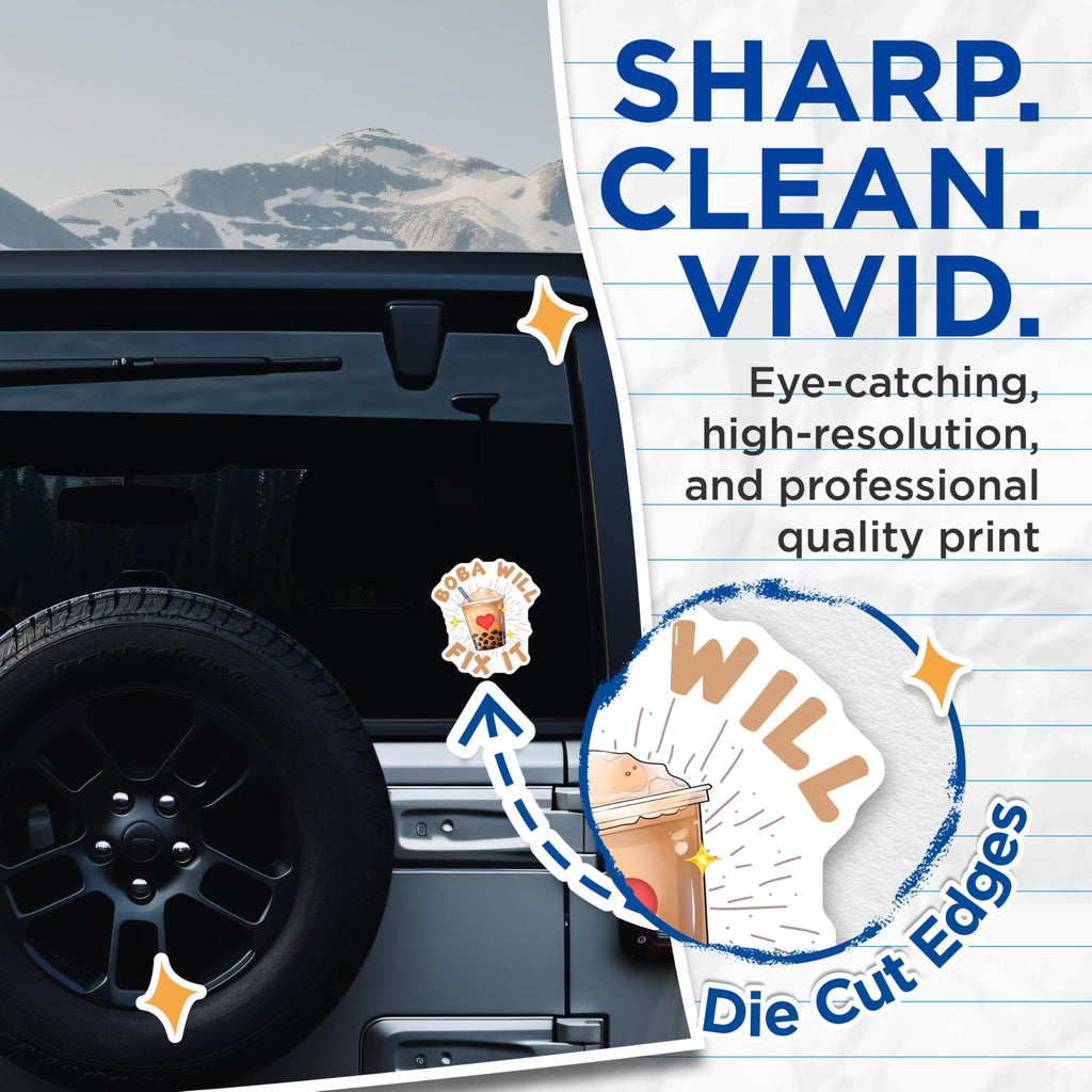 (2 Pack) Boba Will Fix It Stickers - Bubble Tea - Funny Boba - 5" On Longest Side - Sticks to Smooth Flat Surfaces - Made in USA - BMCS7749