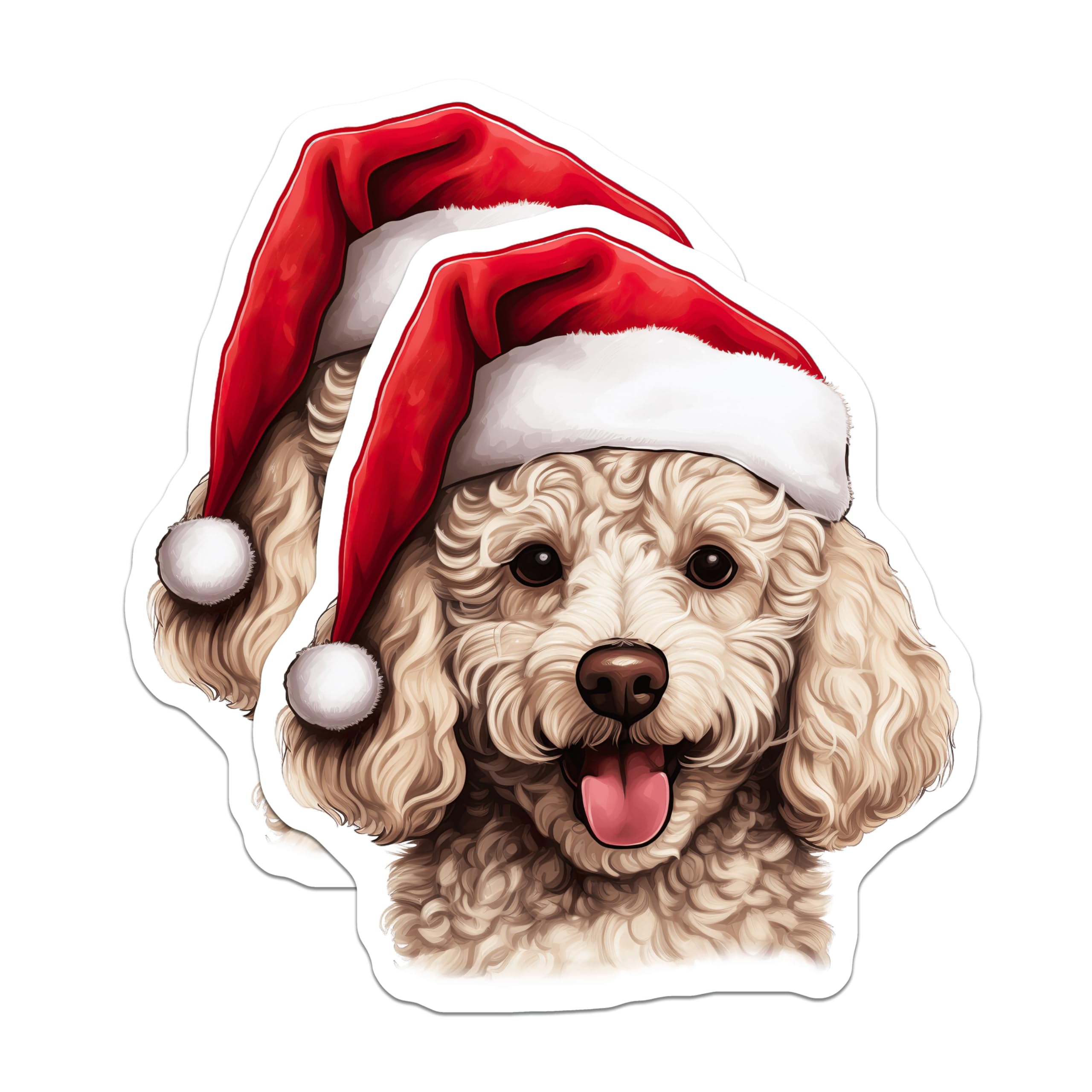 (2 Pack) Christmas Poodle Magnets - Santa Dog Decor - Holiday Animal Lovers Fridge Magnets - 5 Inches On Longest Side - Thick Durable Magnet - Made in USA - MAG30080