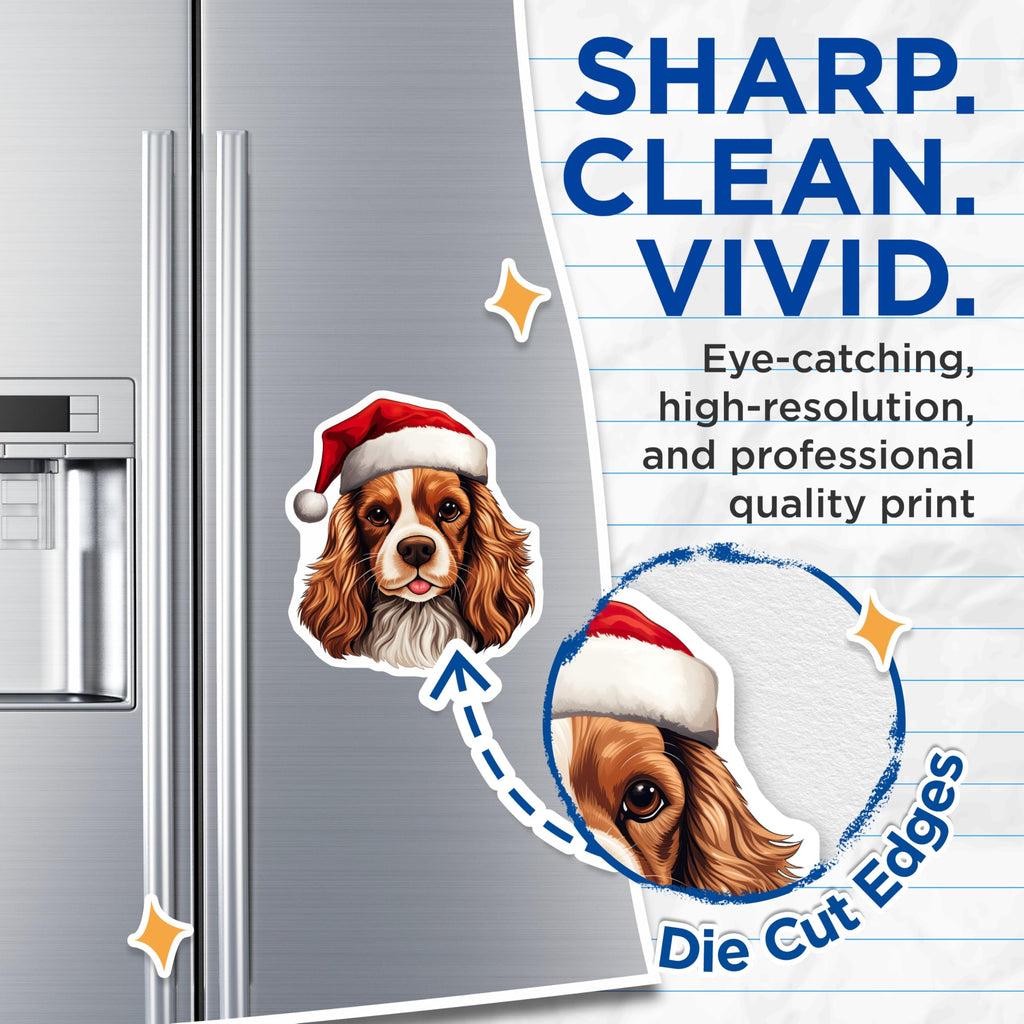 (2 Pack) Cavalier King Charles Spaniel Magnets - Christmas Dog Decor Holiday - Santa Hat Pet Lover Home Accessory - 5 Inches On Longest Side - Thick Durable Magnet - Made in USA - MAG23980