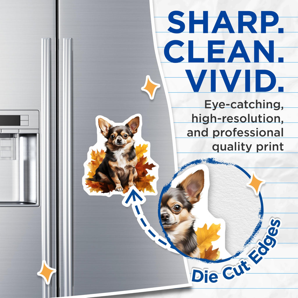 (2 Pack) Long Haired Chihuahua Magnets - Autumn Dog Lover Decor - Fall Pet Parent Accessory - 5 Inches On Longest Side - Thick Durable Magnet - Made in USA - MAG25853