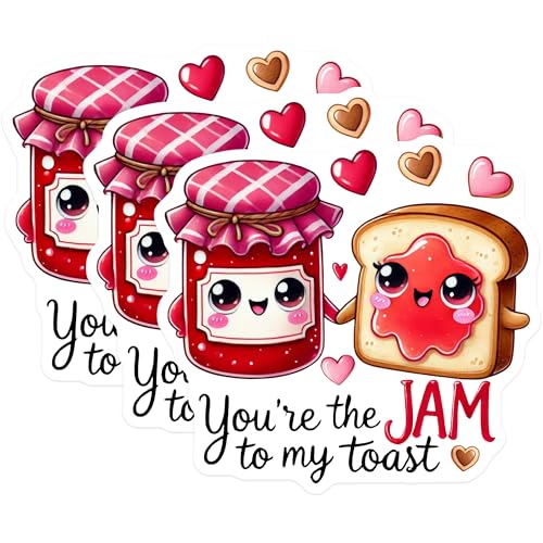(3 Pack) Jam and Toast Decals - Cute Food Pun - Couple Stickers - 3 Inches On Longest Side - Easy Peel & Apply - Made in USA - 3MCS2292