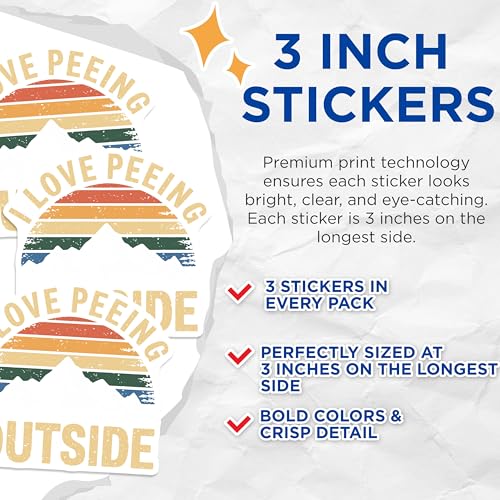 (3 Pack) Peeing Outside Decals - Hiking Decal - Mountain Decal - 3 Inches On Longest Side - Easy Peel & Apply - Made in USA - 3MCS4376
