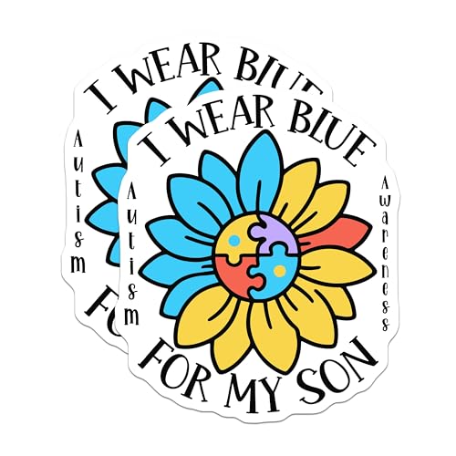 (2 Pack) I Wear Blue for My Son Stickers - Autism Awareness Stickers - Support Autism Stickers - 5" On Longest Side - Sticks to Smooth Flat Surfaces - Made in USA - BMCS5089