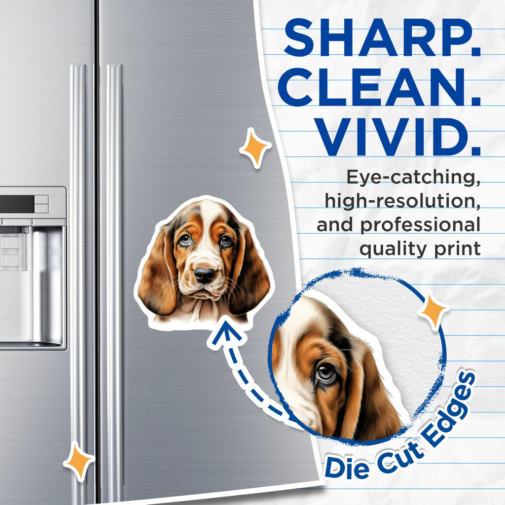 (2 Pack) Basset Hound Puppy Magnets - Cute Dog Lover Accessories - Pet Enthusiast Refrigerator Locker Office Home Decorations - 5 Inches On Longest Side - Thick Durable Magnet - Made in USA - MAG23320