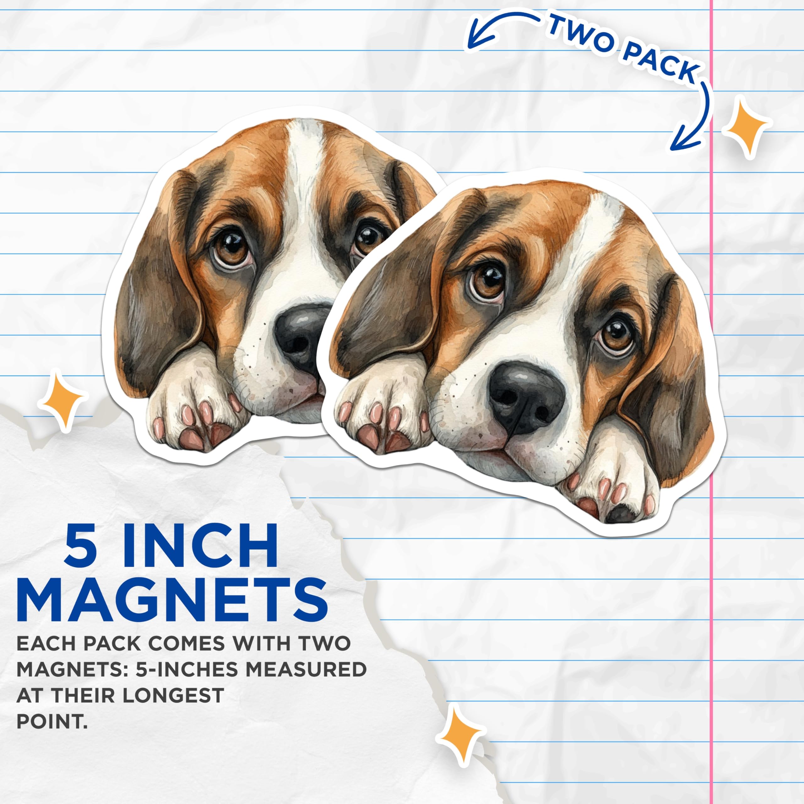 (2 Pack) Beagle Dog Magnets - Cute Puppy Art - Fridge Home Decor - 5" On Longest Side - Premium Magnet - for Cars, Refrigerators, Toolboxes, Lockers - Made in USA - MAG14907