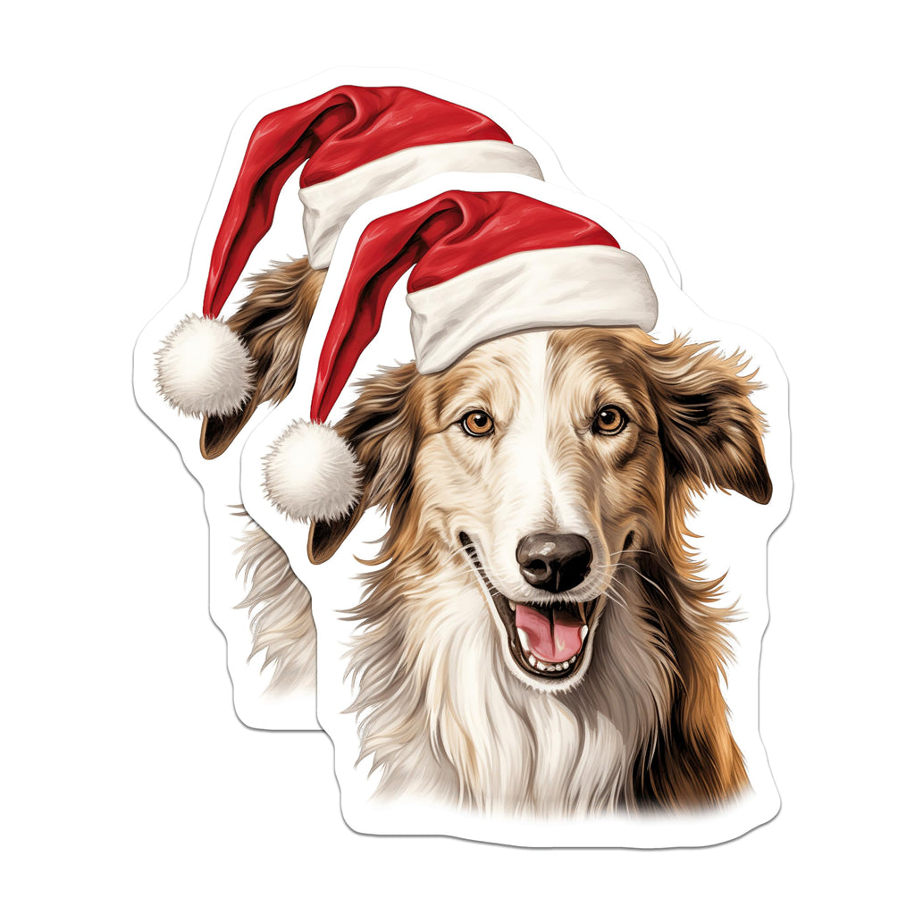 (2 Pack) Christmas Dog Magnets - Santa Dog Holiday Decor - Happy Collie Pet Magnets - 5 Inches On Longest Side - Thick Durable Magnet - Made in USA - MAG28672