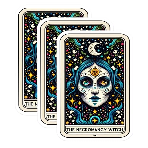 (3 Pack) Necromancy Witch Decals - Tarot Card Stickers - Celestial Art Decals - 3 Inches On Longest Side - Easy Peel & Apply - Made in USA - 3MCS4235