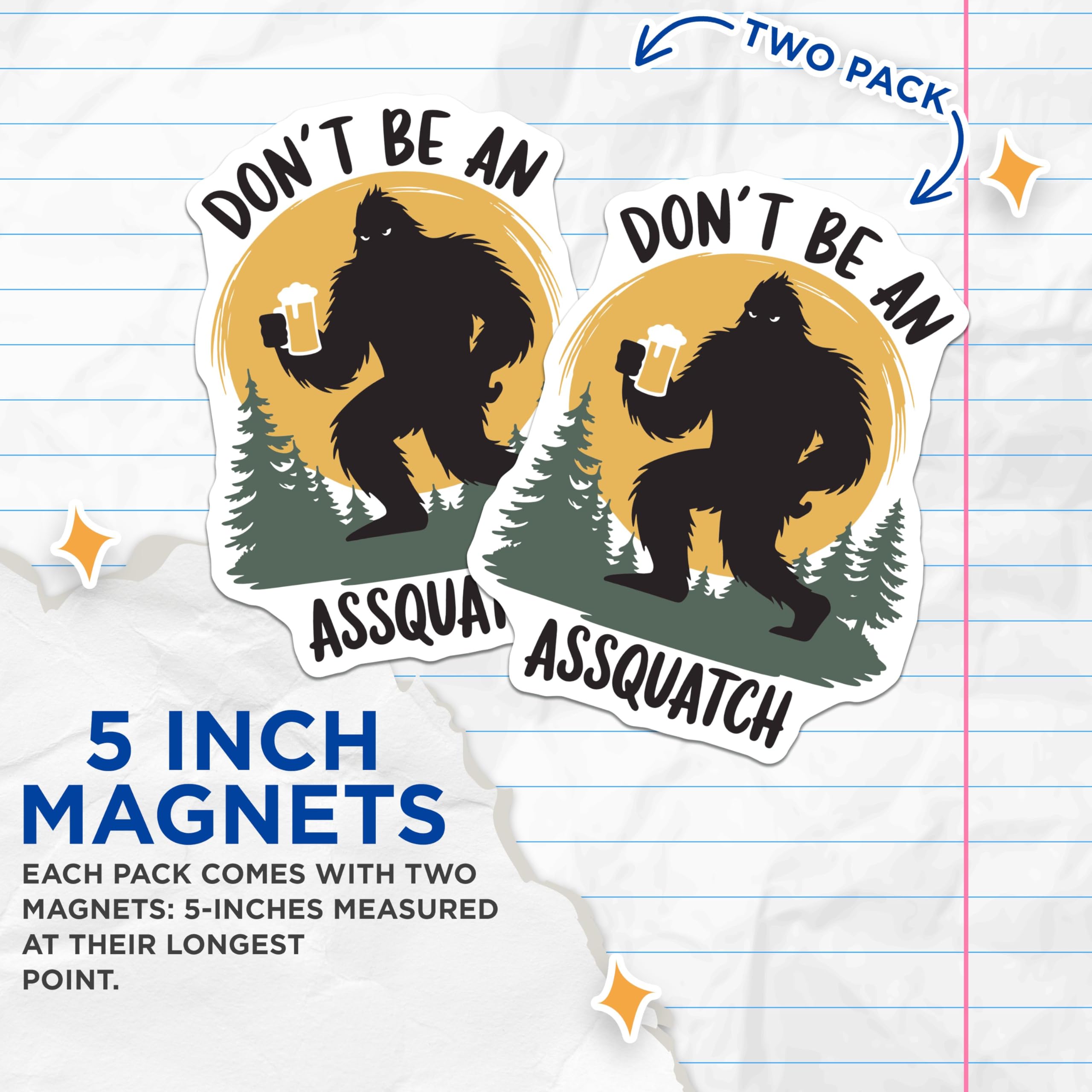 (2 Pack) Funny Bigfoot Joke Magnet - Beer Lovers - Outdoor Adventure Decor for Campers - Humor - 5" On Longest Side - Sticks to Smooth Flat Surfaces - Made in USA - MAG9957