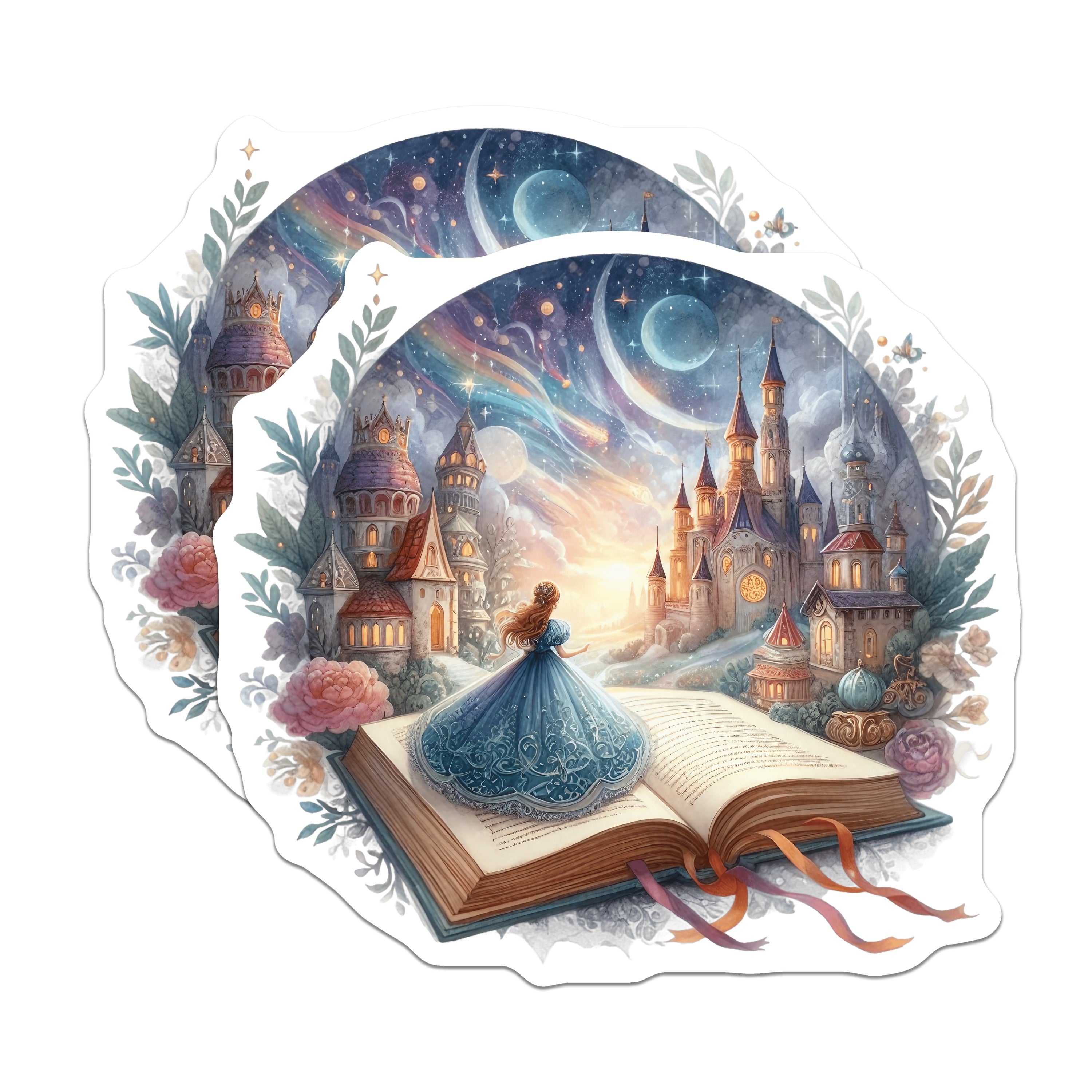 (2 Pack) Princess Storybook Magnets - Fairytale Castle Decor - Whimsical Book Lover Fridge Magnet - 5 Inches On Longest Side - Thick Durable Magnet - Made in USA - MAG38692
