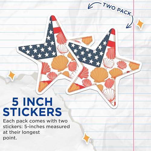 (2 Pack) American Flag Shells Stickers - Beach and Patriotic Decor - 5" On Longest Side - Sticks to Smooth Flat Surfaces - Made in USA - BMCS8975 - BMCS8975