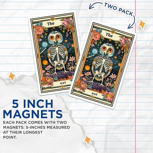 (2 Pack) Owl Skeleton Magnets - Whimsical Animal - Kitchen Refrigerator Magnets - 5" On Longest Side - for Cars, Fridges, Toolboxes - Made in USA - MAG3634