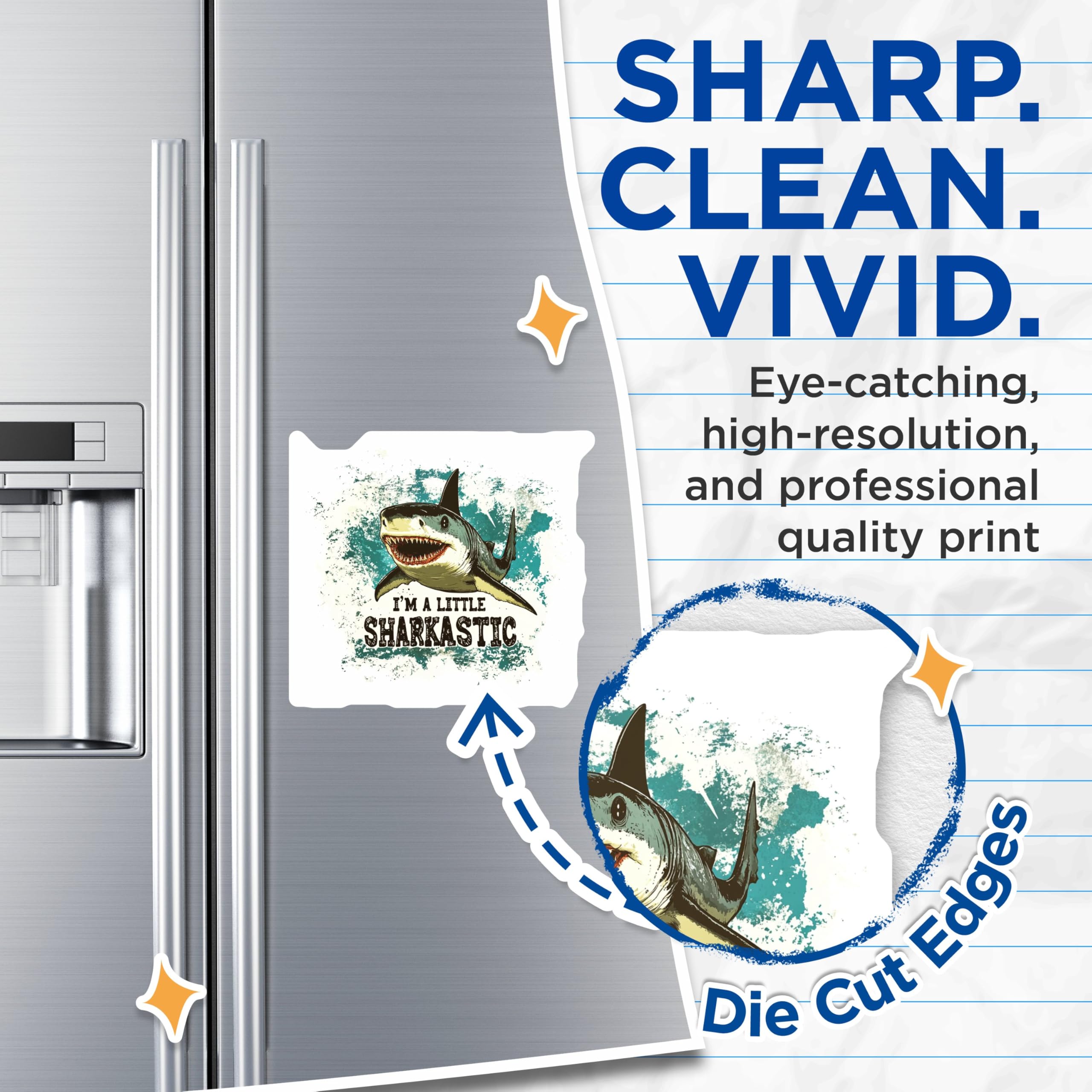 (2 Pack) Sharkastic Magnets - Funny Shark - Shark Wall - Ocean-Themed - Vintage Shark Art - 5" On Longest Side - for Cars, Refrigerators, Toolboxes, Lockers - Made in USA BMCS3504