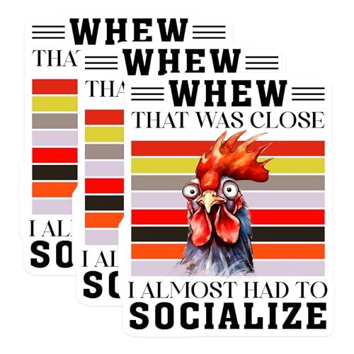 (3 Pack) Funny Chicken Decals - Anti Social - Laptop Decal - 3 Inches On Longest Side - Easy Peel & Apply - Made in USA - 3MCS6500