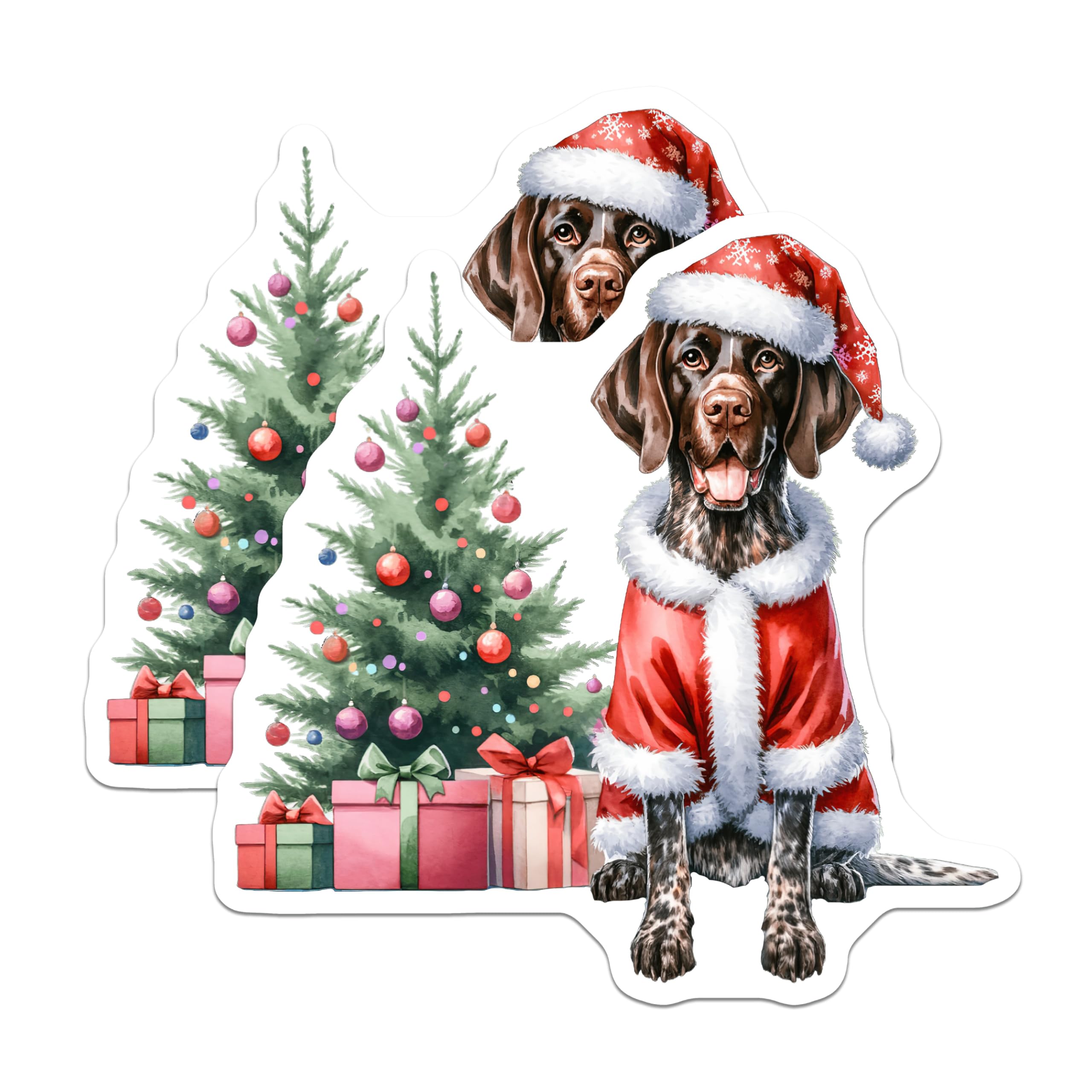 (2 Pack) Santa Dog Christmas Magnets - GSP Dog Lover Holiday Decor - Festive Pet Parent Fridge Magnets - 5 Inches On Longest Side - Thick Durable Magnet - Made in USA - MAG28222