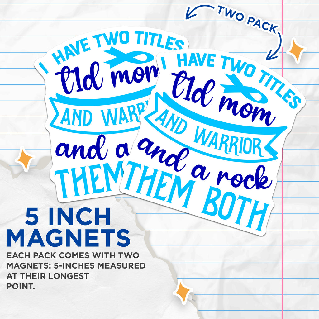 (2 Pack) Lil Mom Warrior Magnets - Blue Ribbon Support - Resilient Matriarch Fridge Decor - Inspirational Parent Aid - 5 Inches On Longest Side - Thick Durable Magnet - Made in USA - MAG38148