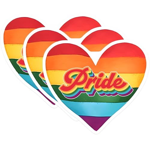 (3 Pack) Pride Heart Decals - Rainbow Pride - LGBT Decals - 3 Inches On Longest Side - Easy Peel & Apply - Made in USA - 3MCS7047