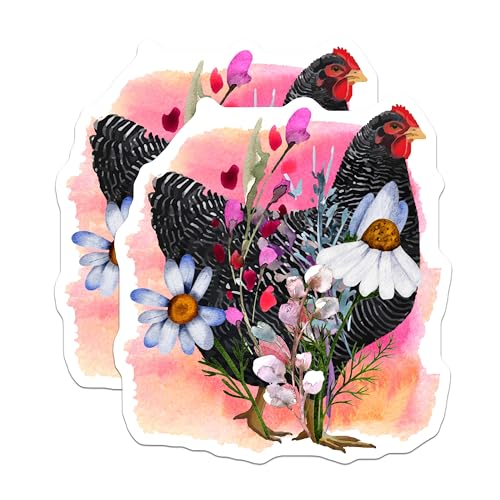 (2 Pack) Farm Hen Stickers - Floral Chicken Decor - Country Life Sticker - 5" On Longest Side - Sticks to Smooth Flat Surfaces - Made in USA - BMCS5818