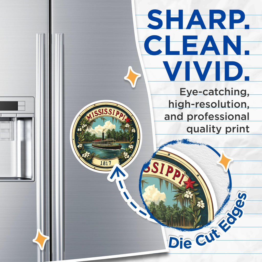 (2 Pack) Mississippi Magnets - Steamboat Decor - State Pride Fridge Magnets - 5" On Longest Side - Premium Magnet - for Cars, Refrigerators, Toolboxes, Lockers - Made in USA - MAG15679